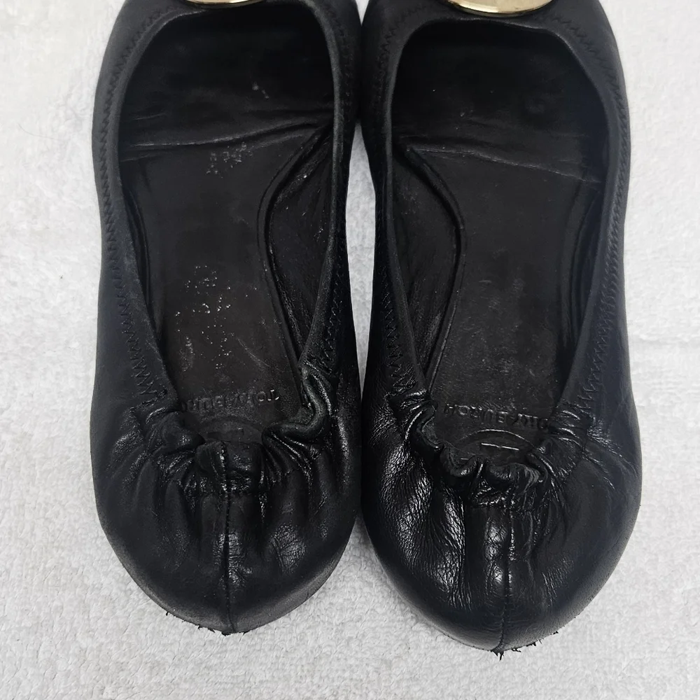 Tory Burch Black Flats with Gold Emblem